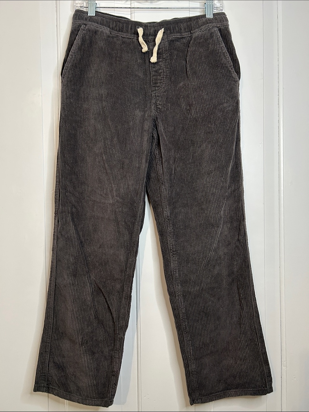 RSQ cotton skater Y2K straight leg Corduroy Drawstring Pants in Charcoal Gray